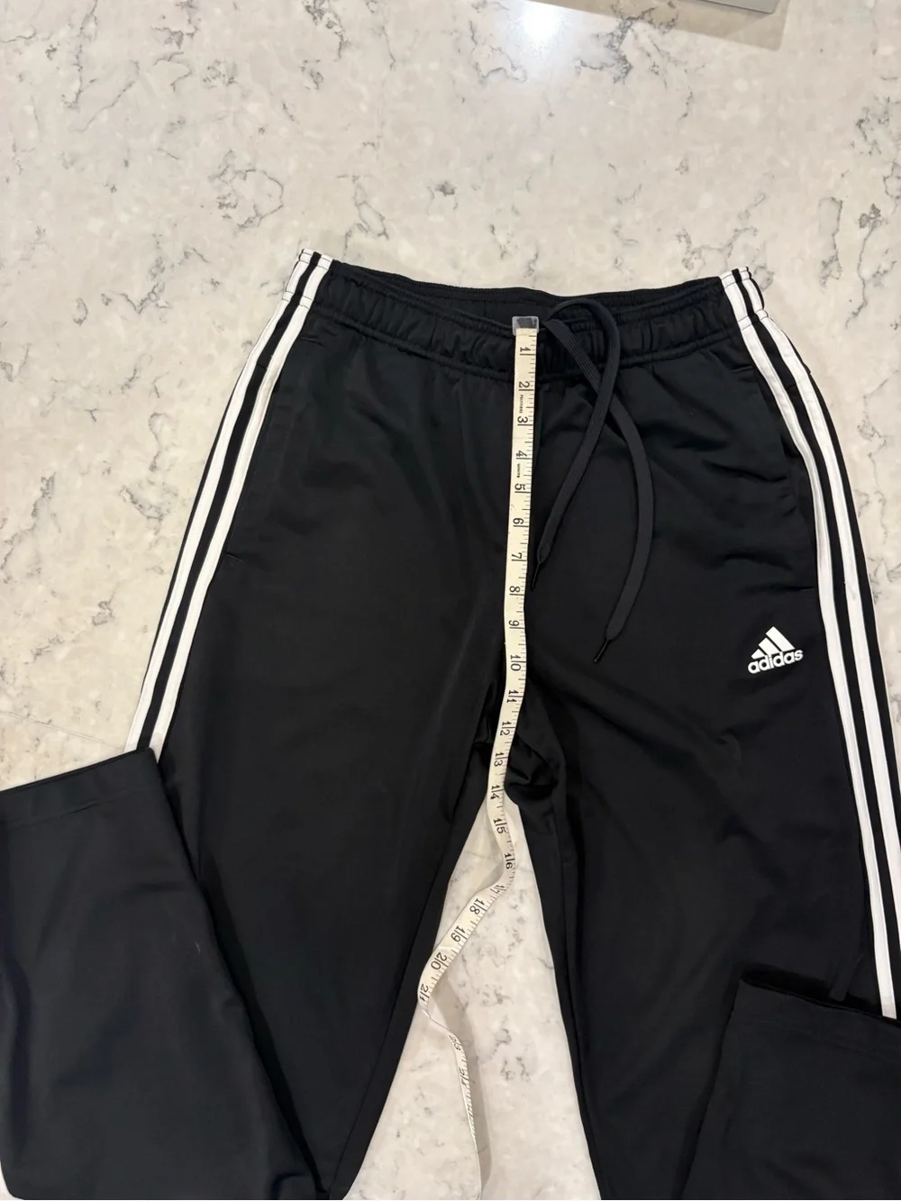 Adidas Men’s Medium Black Track Pants with White Side Stripes